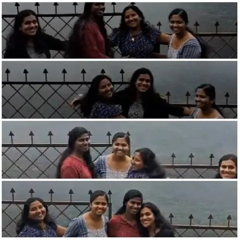 Women Smiling by Scenic Water View