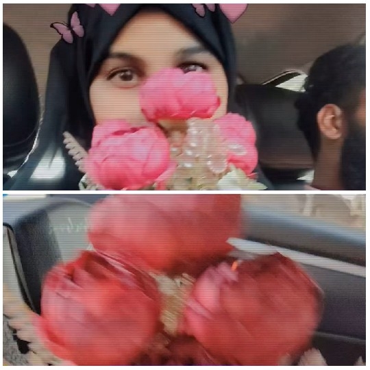 Person with Flowers and Vehicle