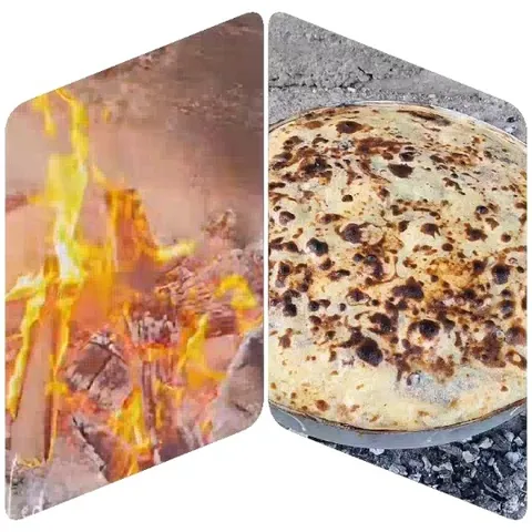 Campfire Close-Up and Pizza