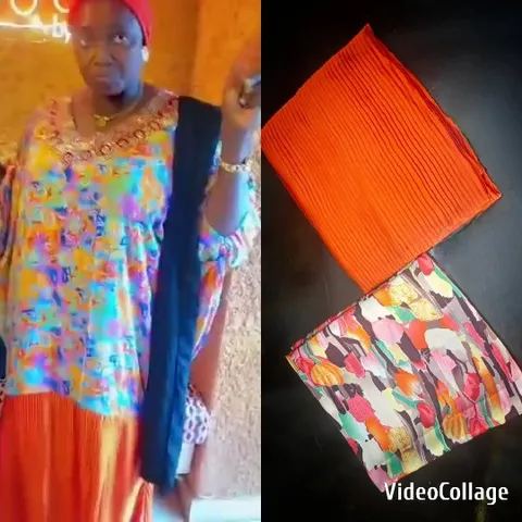 Person with Fabric Pieces in Colorful Outfit
