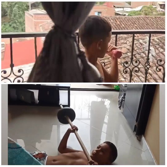 Child Holding Toy and Lifting Barbell