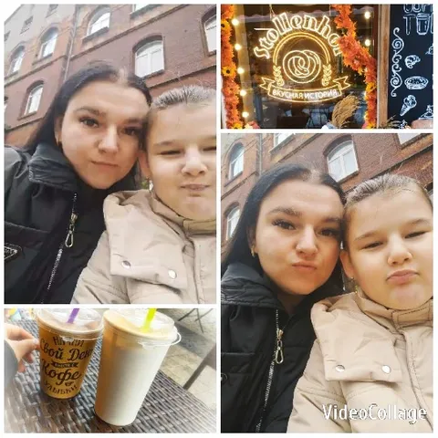 Selfie Outside Building with Drinks