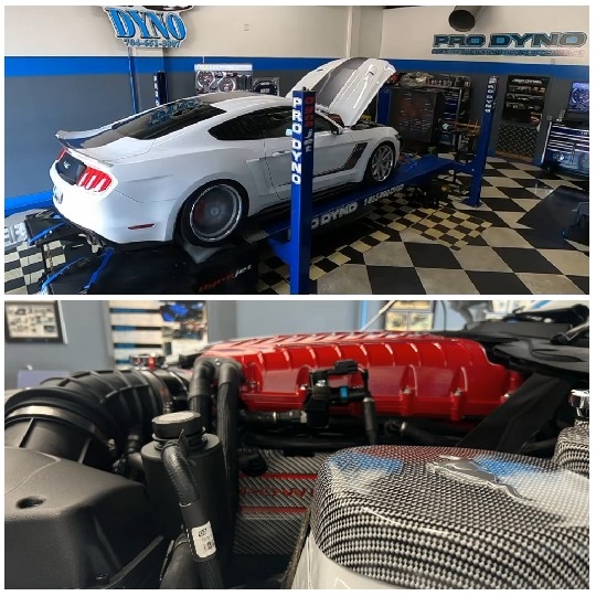 Car on Dyno Test and Engine Close-up