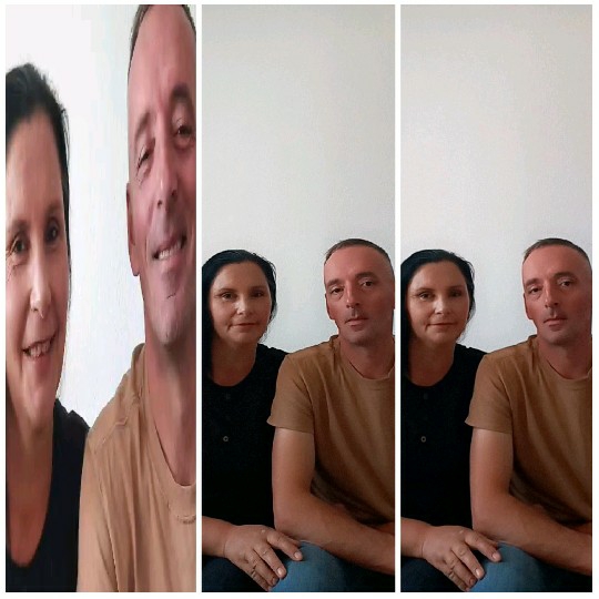Couple Smiling Together in Casual Attire