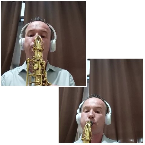 Saxophonist Against Brown Curtains