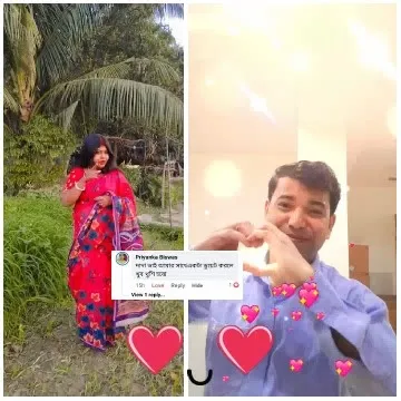 Woman in Saree and Heart Gesture