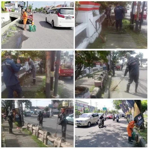 Uniformed Workers Cleaning the Streets