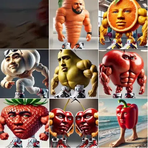 Anthropomorphic Fruits on the Beach