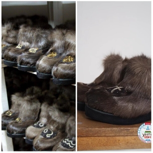 Furry Footwear on Shelves and Close-Up