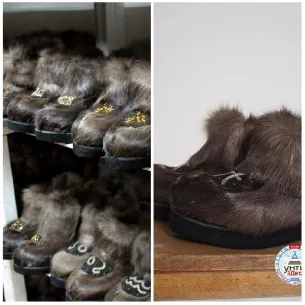 Furry Footwear on Shelves and Close-Up