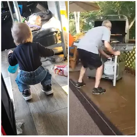 Child Playing With Toys And Grill
