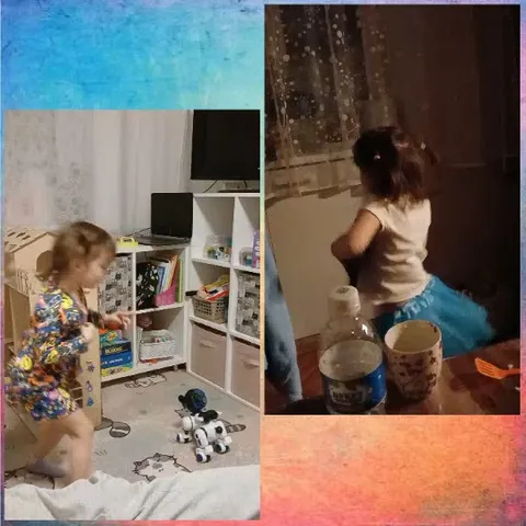 Child Playing with Robot Dog