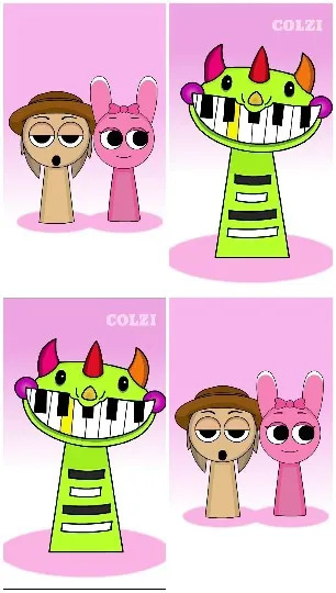 Four Cartoon Characters on Pink Background