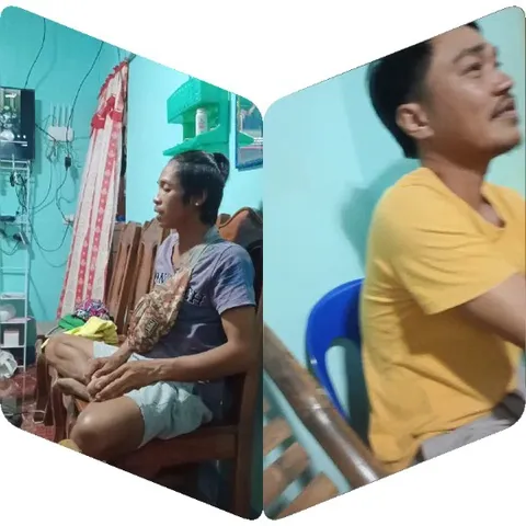 Two Men Sitting in Colorful Room