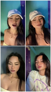 Four Selfies of Woman with Cap