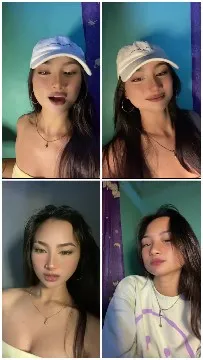 Four Selfies of Woman with Cap