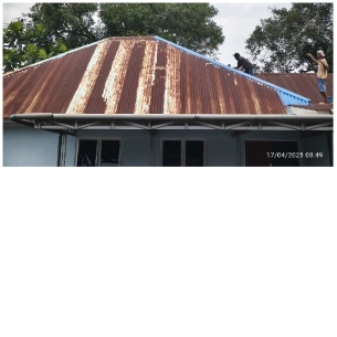 Two Workers on Slanted Roof