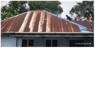 Two Workers on Slanted Roof