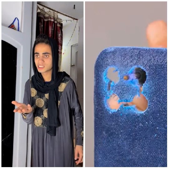 Gesturing Person and Phone Case Close-Up