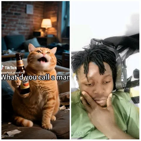 Cat on Couch with Beer