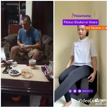 Man on Couch with Object, Woman Exercising