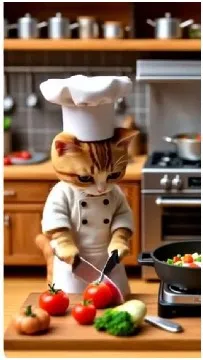 Chef Cat Preparing Fresh Vegetables