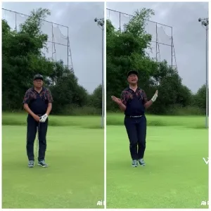 Person Gesturing on Golf Course