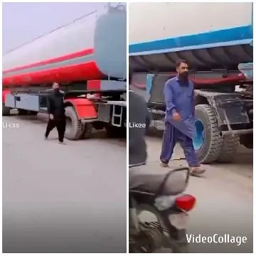 Person Walking Near Tanker Truck