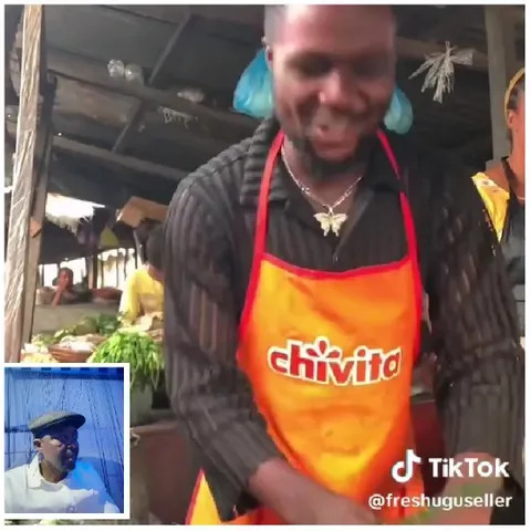Smiling Man at Market Stall