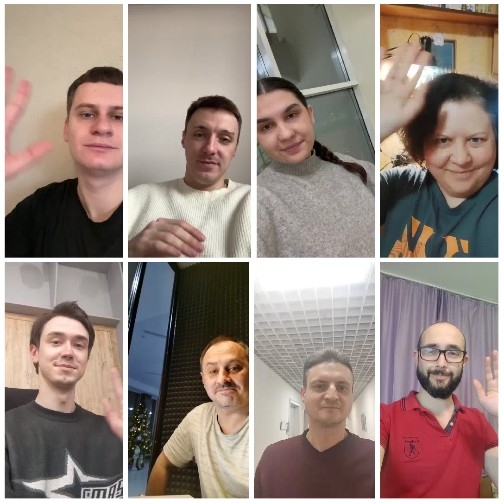 Eight Friends Smiling on Video Call