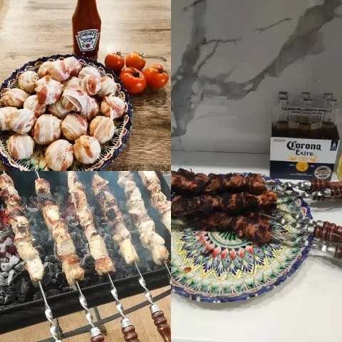 Platter of Bacon and Grilled Skewers