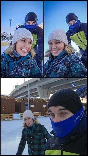 Ice Skating Friends in Winter Clothing