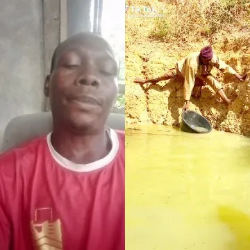 Man Relaxing and Crouching by Water