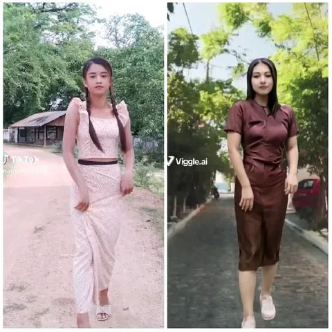 Two Women Posing on Different Roads