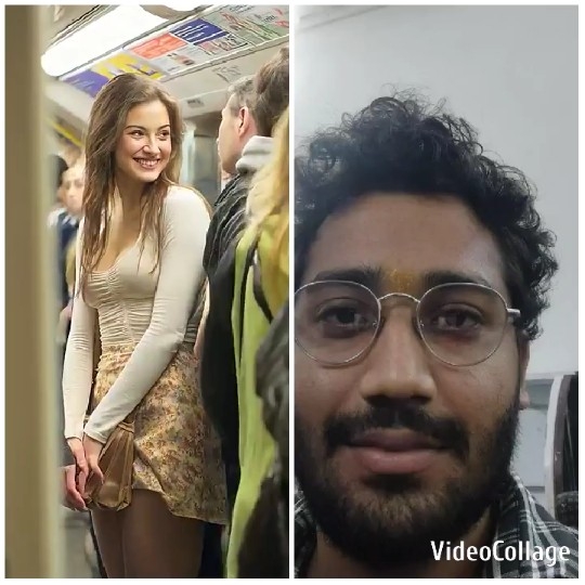 Woman on Transport and Man Indoors