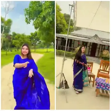 Woman in Saree Walking in Park