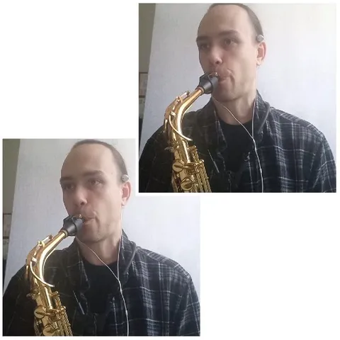 Saxophone Performance in Checkered Shirt