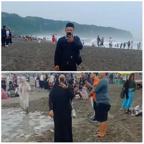 Busy Beach Scene with Friends
