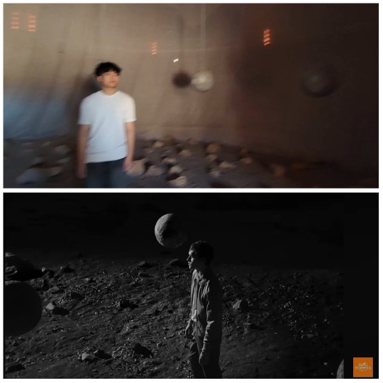 Person in Room and Rocky Terrain