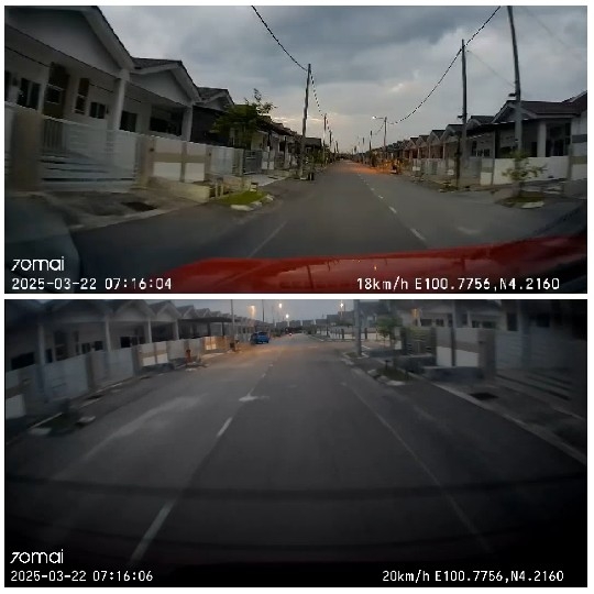 Dashcam View of Empty Residential Street