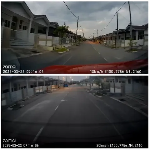 Dashcam View of Empty Residential Street