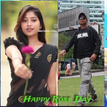 Woman Holding Pink Rose and Man Walking