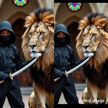 Ninja with Lion in Artistic Setting