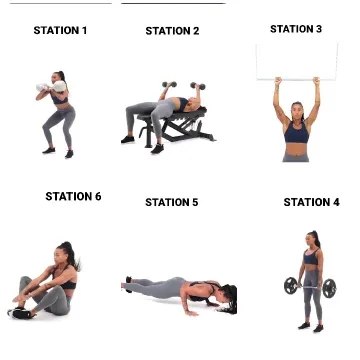 Six Workout Stations in Action