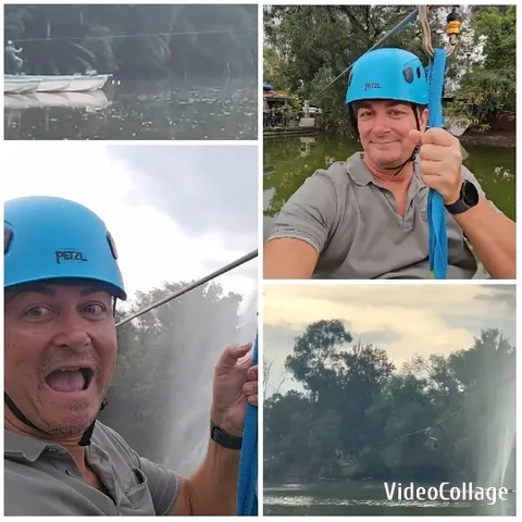 Man Zip Lining Over Water