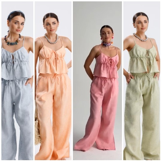 Woman Modeling Four Pastel Outfits