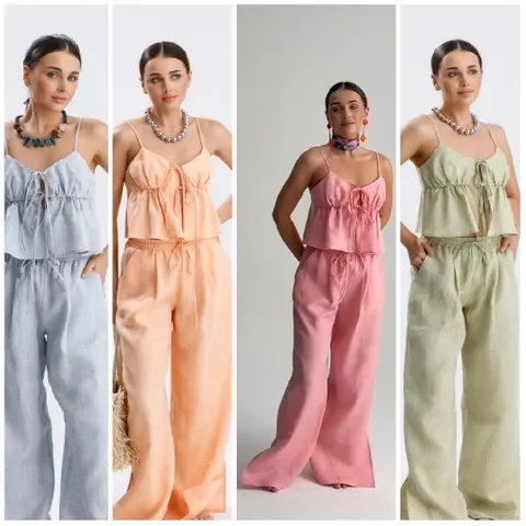 Woman Modeling Four Pastel Outfits