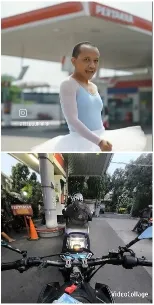 Ballet Dancer by Gas Station and Motorcyclist