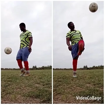 Juggling Soccer Ball on Grassy Field