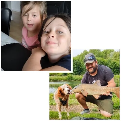 Children Smiling with Dog and Fish